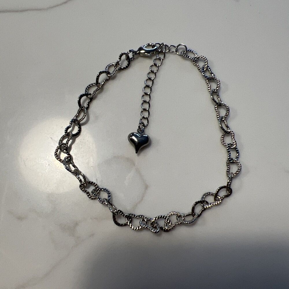 NEW Lia Sophia LOVE STORY Ankle Bracelet, Hearts, Silver Tone, Adjusts to 11.5"
